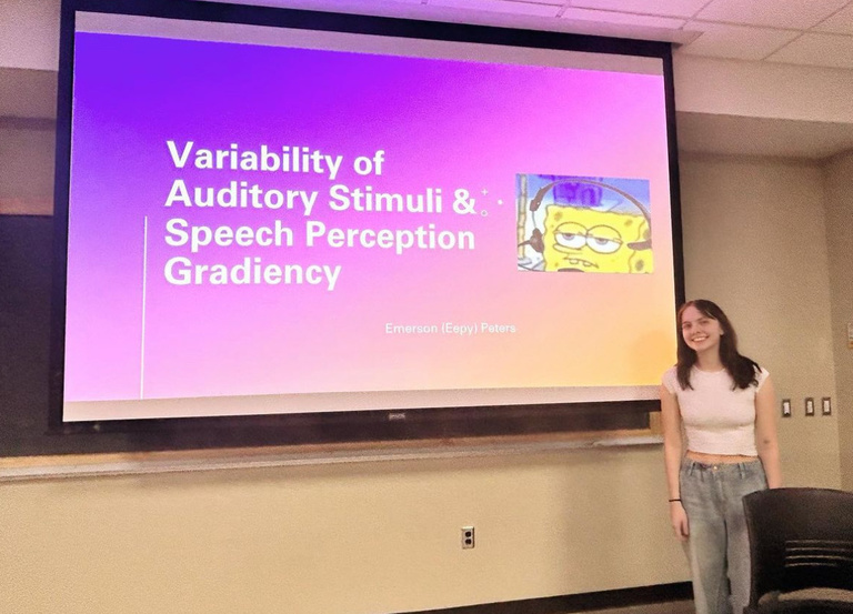 Emerson presenting her proposal featuring sponge bob 